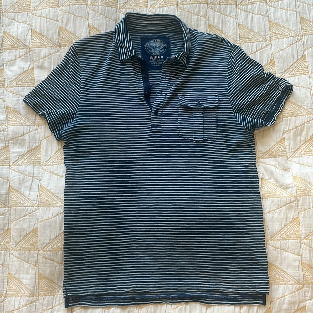 J.Crew x Wallace & Barnes Indigo Striped Polo Shirt - Medium